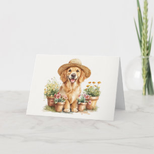 Golden Retriever Dog Gardening Flower Pots Card