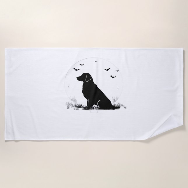 Golden Retriever Dog – Halloween Moon Silhouette O Beach Towel (Front)
