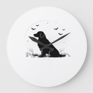 Golden Retriever Dog Halloween Moon Silhouette Ov Large Clock