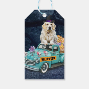 Golden Retriever Dog Halloween Truck Scary Night Gift Tags