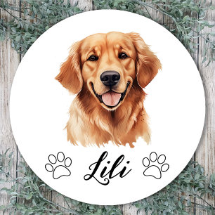 Golden Retriever Dog Hand Drawing Personalised Classic Round Sticker