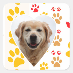 Golden Retriever Dog Hearts Paws Print Square Sticker
