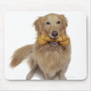 Golden Retriever Dog holding bone in mouth Mouse Pad