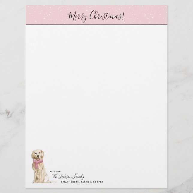 Golden Retriever Dog Holiday Christmas Letter Custom Letterhead (Front)