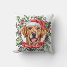 Golden Retriever Dog Holiday Custom Throw Pillow