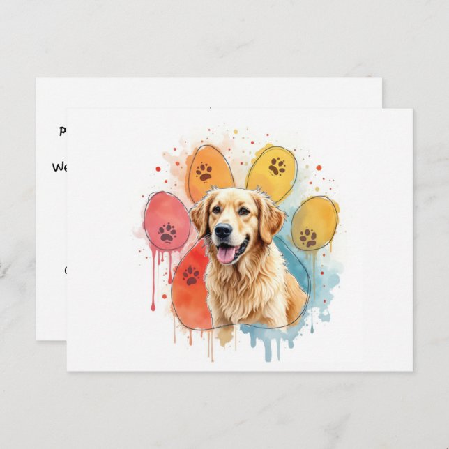 Golden Retriever Dog In a Paw Print Postcard (Front/Back)