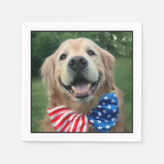 Golden Retriever Dog in Bow Tie Independence Day Napkin (Front)