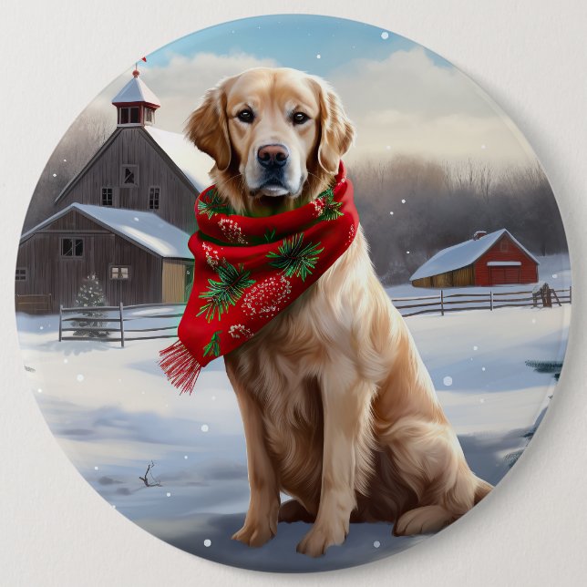Golden Retriever Dog in Snow Christmas 6 Cm Round Badge (Front)
