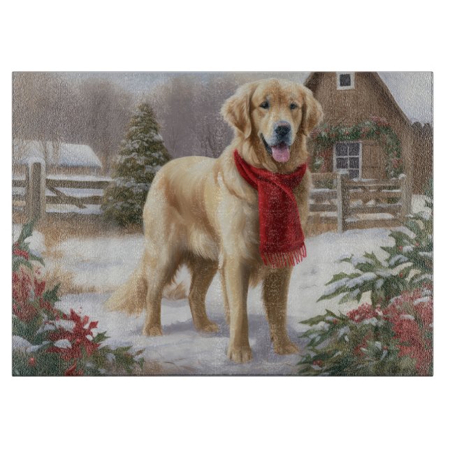 Golden Retriever Dog in Snow Christmas  Cutting Board (Front)