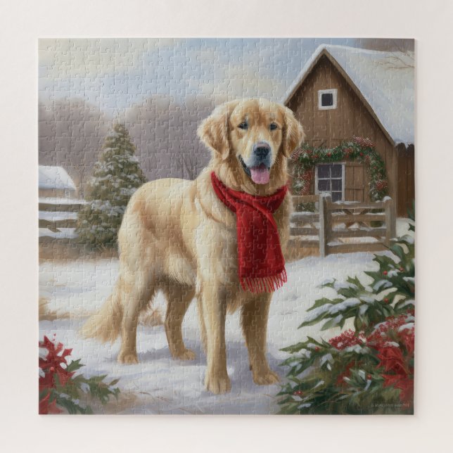 Golden Retriever Dog in Snow Christmas  Jigsaw Puzzle (Vertical)