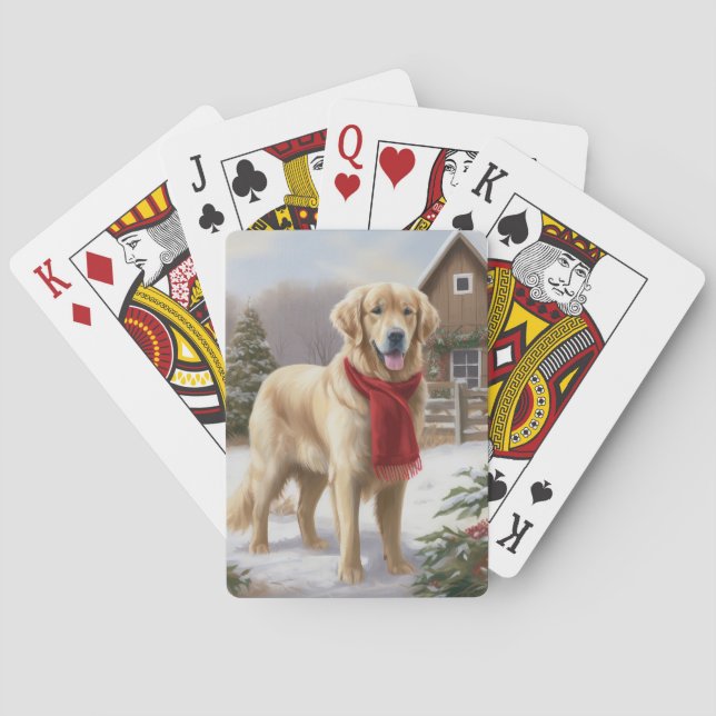 Golden Retriever Dog in Snow Christmas  Playing Cards (Back)