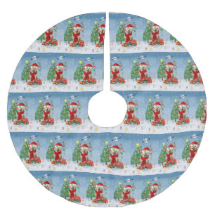 Golden Retriever Dog in Snow with Christmas Gifts Brushed Polyester Tree Skirt