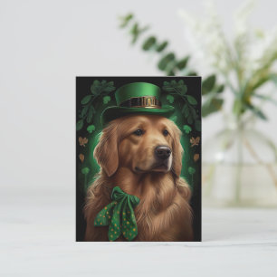 Golden Retriever Dog in St. Patrick's Day Postcard