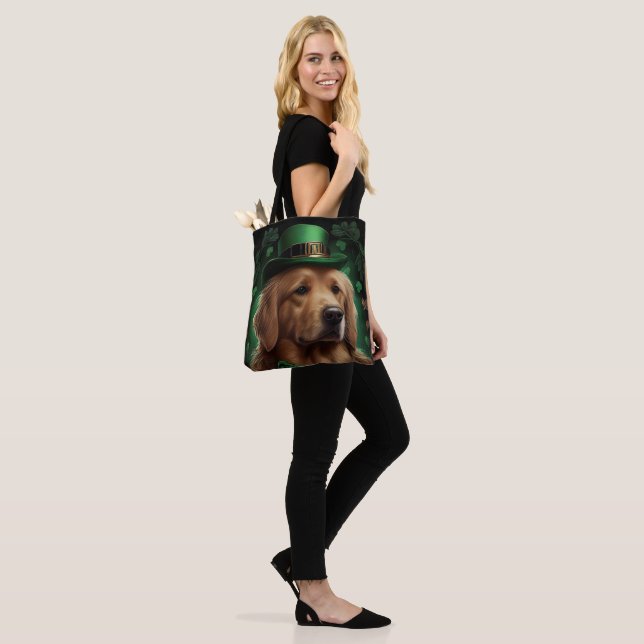 Golden Retriever Dog in St. Patrick's Day Tote Bag (On Model)