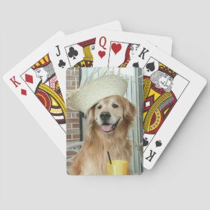 Golden Retriever Dog in Straw Hat Summer Playing Cards