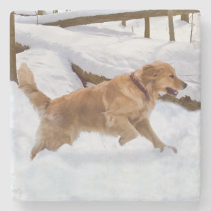 Golden Retriever Dog in the Snow Stone Coaster