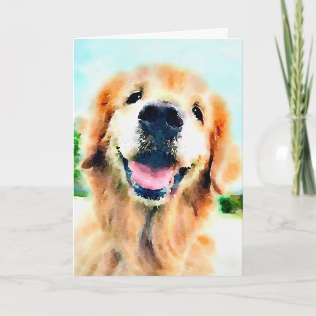 Golden Retriever Dog in Watercolor Thinking of You Card (Front)