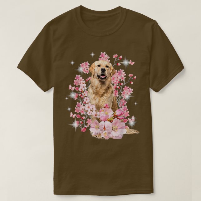 Golden Retriever Dog Japanese Cherry Blossom Sakur T-Shirt (Design Front)