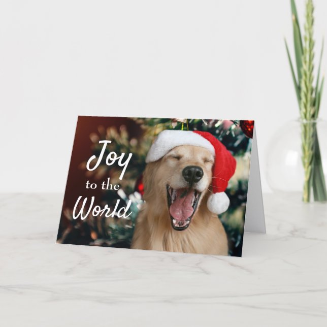 Golden Retriever Dog Joy to the World Christmas Holiday Card (Front)