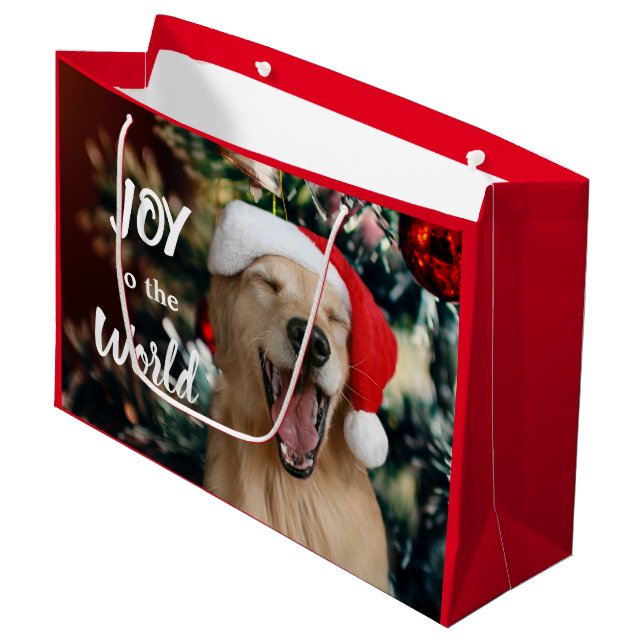 Golden Retriever Dog Joy to the World Christmas Large Gift Bag (Front Angled)