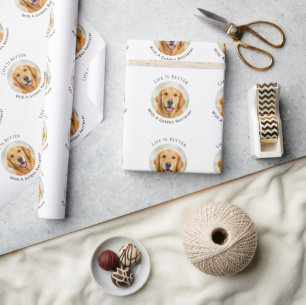 Golden Retriever dog Life is Better Wrapping Paper