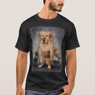 Golden Retriever Dog Muscle Training With Barbell T-Shirt