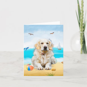 Golden Retriever Dog on Beach Card