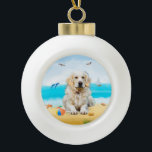 golden retriever Dog on Beach  Ceramic Ball Christmas Ornament<br><div class="desc">A golden retriever dog sitting on beach is a perfect gift idea for someone who love this dog breed.</div>