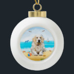 golden retriever Dog on Beach  Ceramic Ball Christmas Ornament<br><div class="desc">A golden retriever dog sitting on beach is a perfect gift idea for someone who love this dog breed.</div>