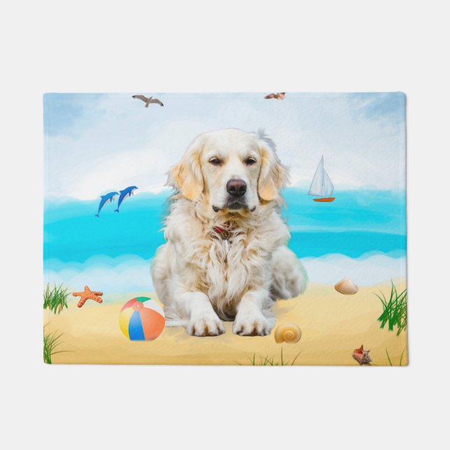 Golden Retriever Dog on Beach Doormat (Front)