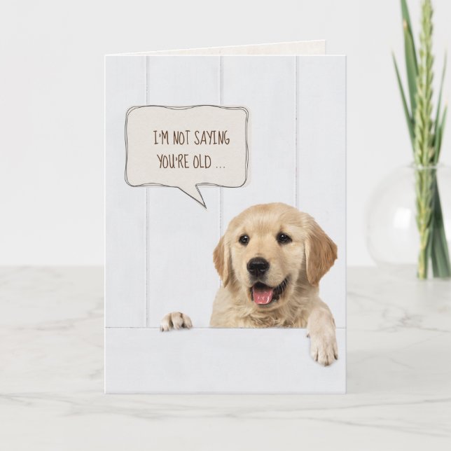 Golden Retriever dog on white wood Card (Front)