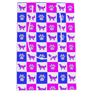 Golden Retriever Dog & Paw Hot Pink & Blue Medium Gift Bag