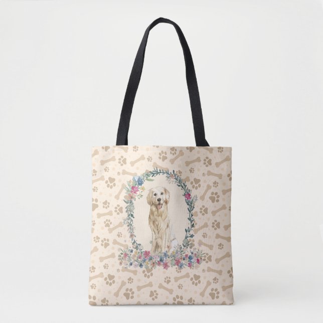 Golden Retriever Dog Paw Print & Dog Bone Cute  Tote Bag (Front)
