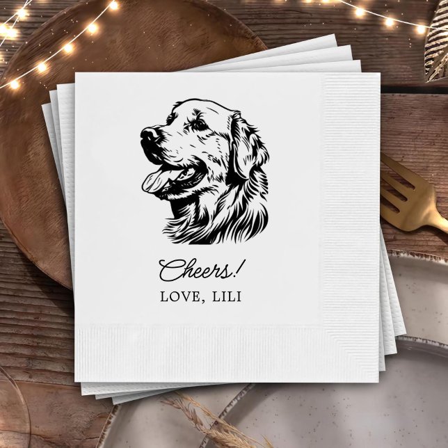 Golden Retriever Dog Personalised Cheers Napkin (Creator Uploaded)
