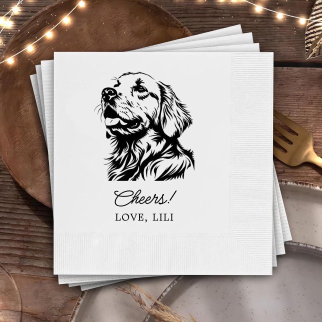Golden Retriever Dog Personalised Cheers Napkin (Creator Uploaded)