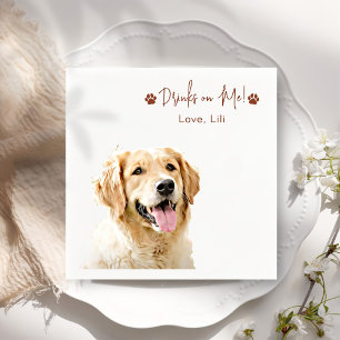 Golden Retriever Dog Personalised Drinks On Me Napkin