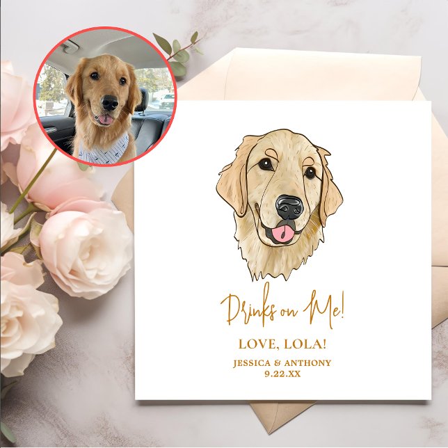 Golden Retriever Dog Personalised Drinks on Me Napkin (Creator Uploaded)