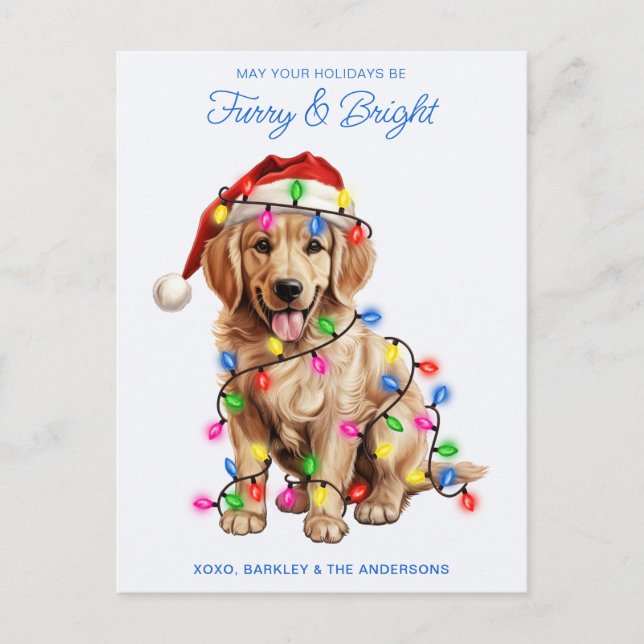 Golden Retriever Dog Personalised Furry & Bright  Holiday Postcard (Front)