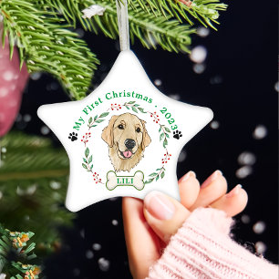 Golden Retriever Dog Personalised Hand Drawing Ceramic Tree Decoration