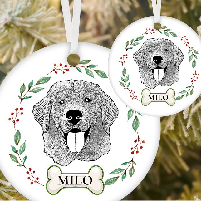 Golden Retriever Dog Personalised Hand Drawing Ceramic Tree Decoration (Creator Uploaded)