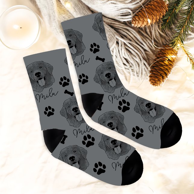 Golden Retriever Dog Personalised  Hand Drawing Socks (Creator Uploaded)