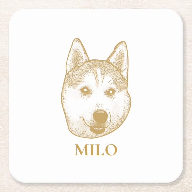 Golden Retriever Dog personalised Hand Drawing Square Paper Coaster (Front)