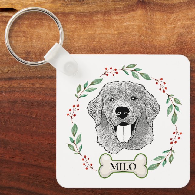 Golden Retriever Dog Personalised Key Ring (Front)
