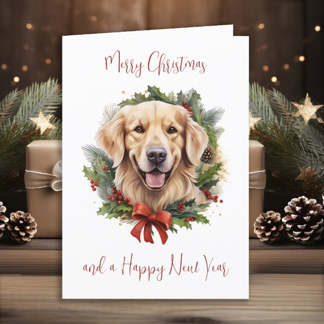 Golden Retriever Dog Personalised Merry Christmas Holiday Card (Creator Uploaded)