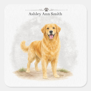 Golden Retriever Dog  Personalised Name Square Sticker