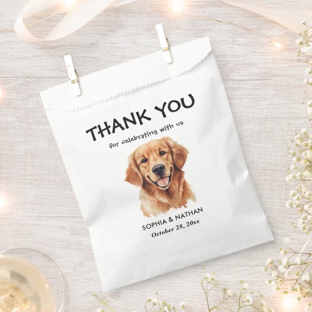 Golden Retriever Dog Personalised Thank You Favour Bags (Clipped)