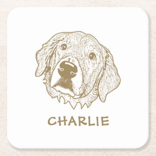 Golden Retriever Dog Personalized Square Paper Coaster