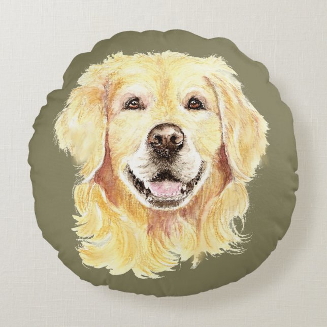 Golden Retriever Dog Pet Animal Art Round Cushion (Front)