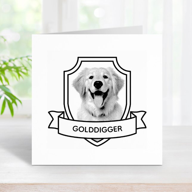 Golden Retriever Dog Pet Photo Shield Ribbon Rubber Stamp (Creator Uploaded)