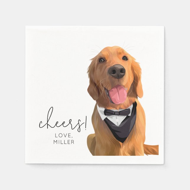 Golden Retriever Dog Pet Wedding Beverage Napkin (Front)
